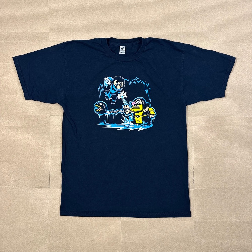 Mario Mortal Kombat Mashup Graphic T-Shirt Mens Large Navy Tee Fury